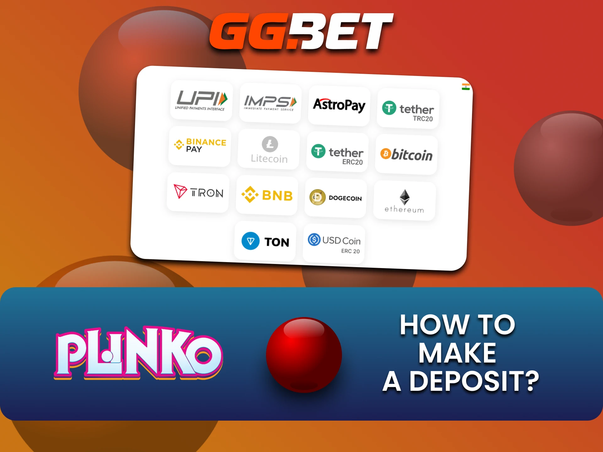 Choose a convenient way to top up your funds for playing Plinko on GGbet.