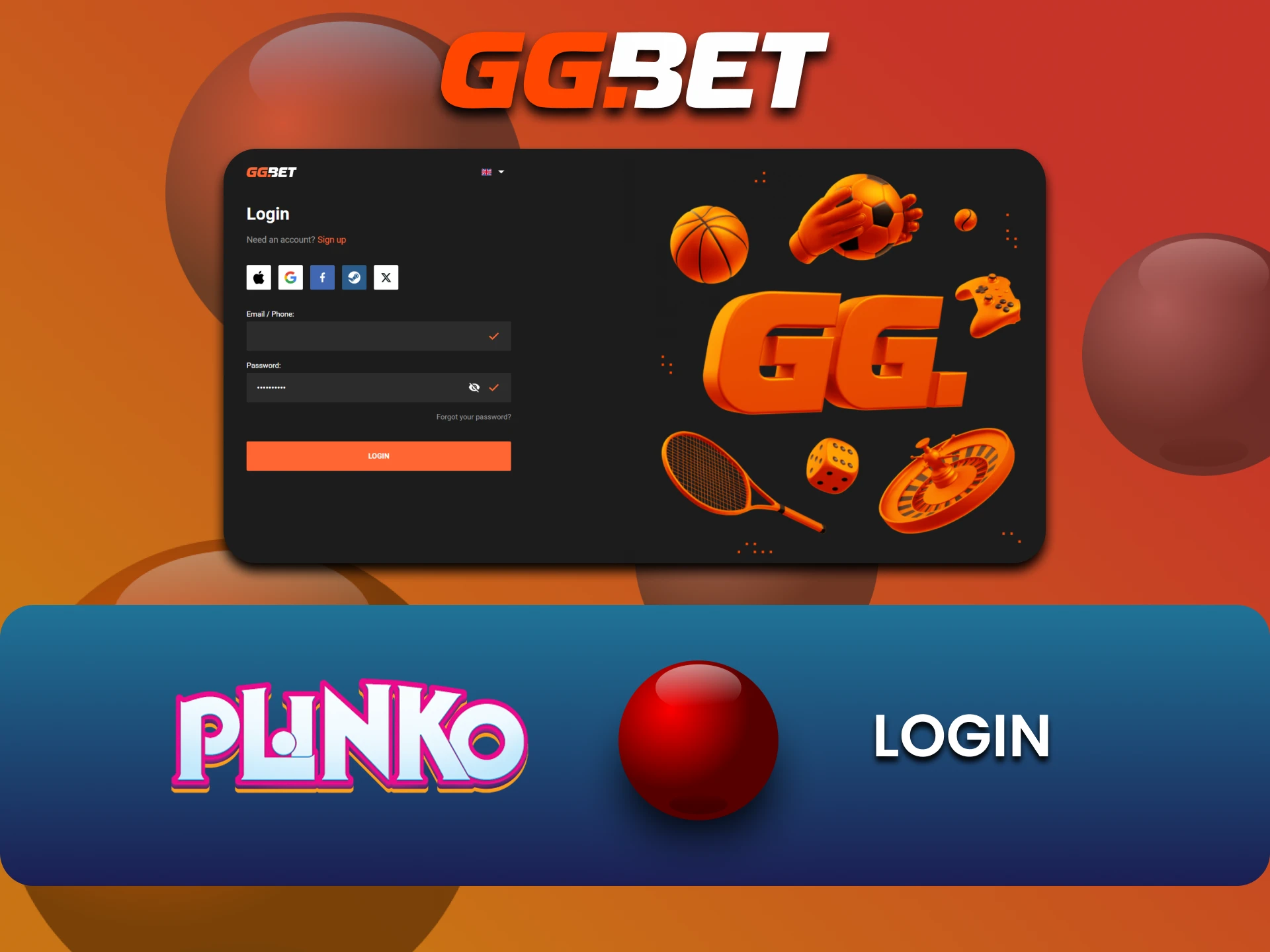 Log in to your GGbet account to start playing Plinko.