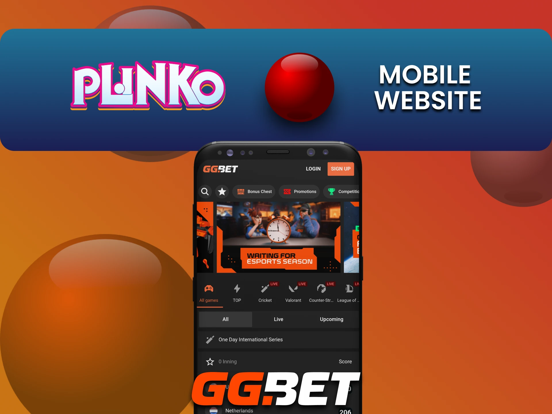 Visit the mobile version of the GGbet website to play Plinko.