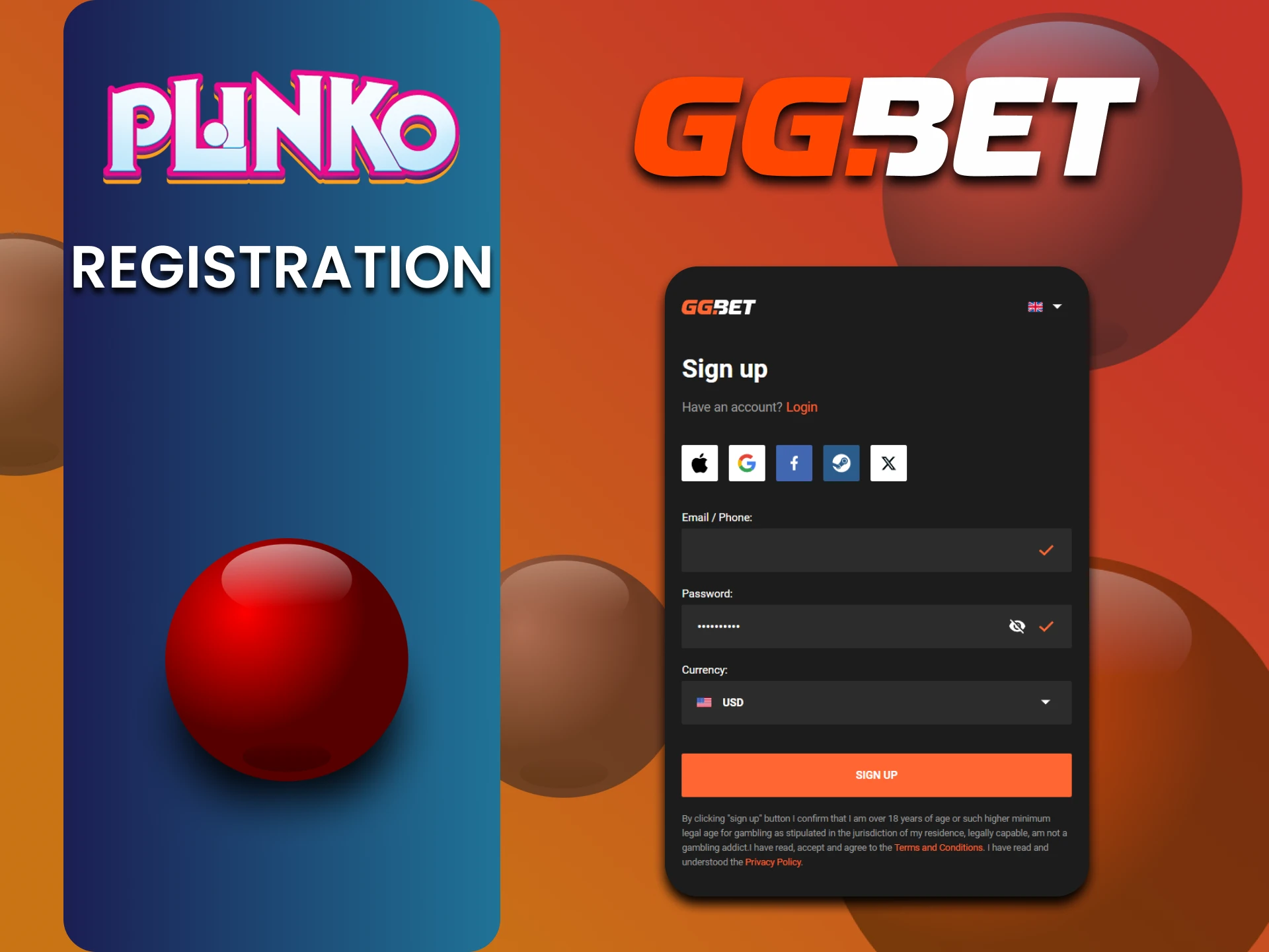 We will tell you about registering for Plinko on GGbet.