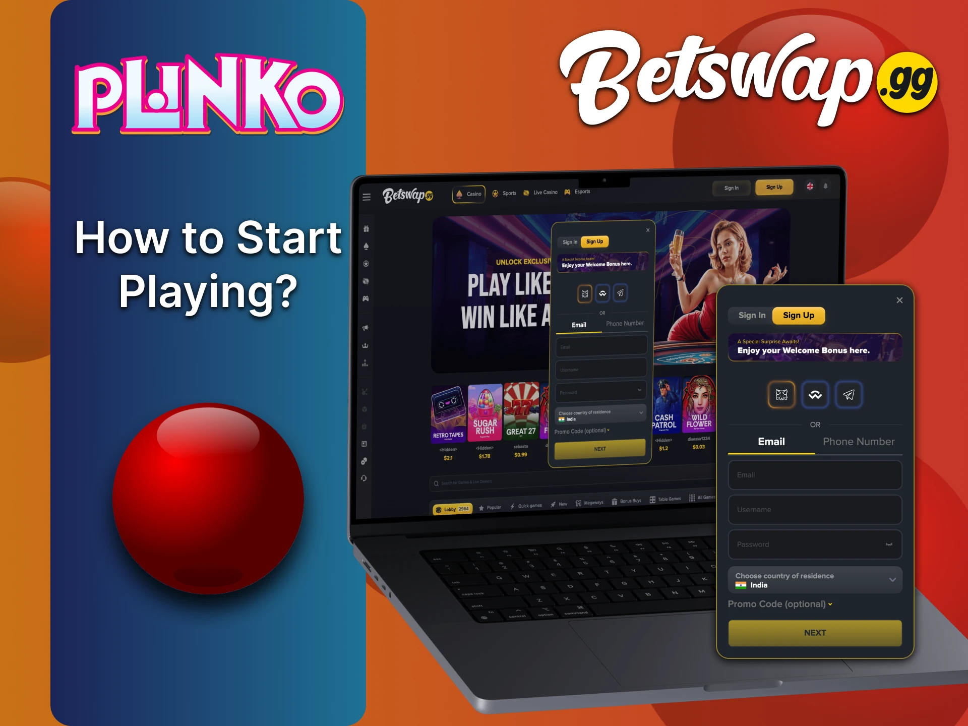 Follow the steps to start playing Betswap Plinko.