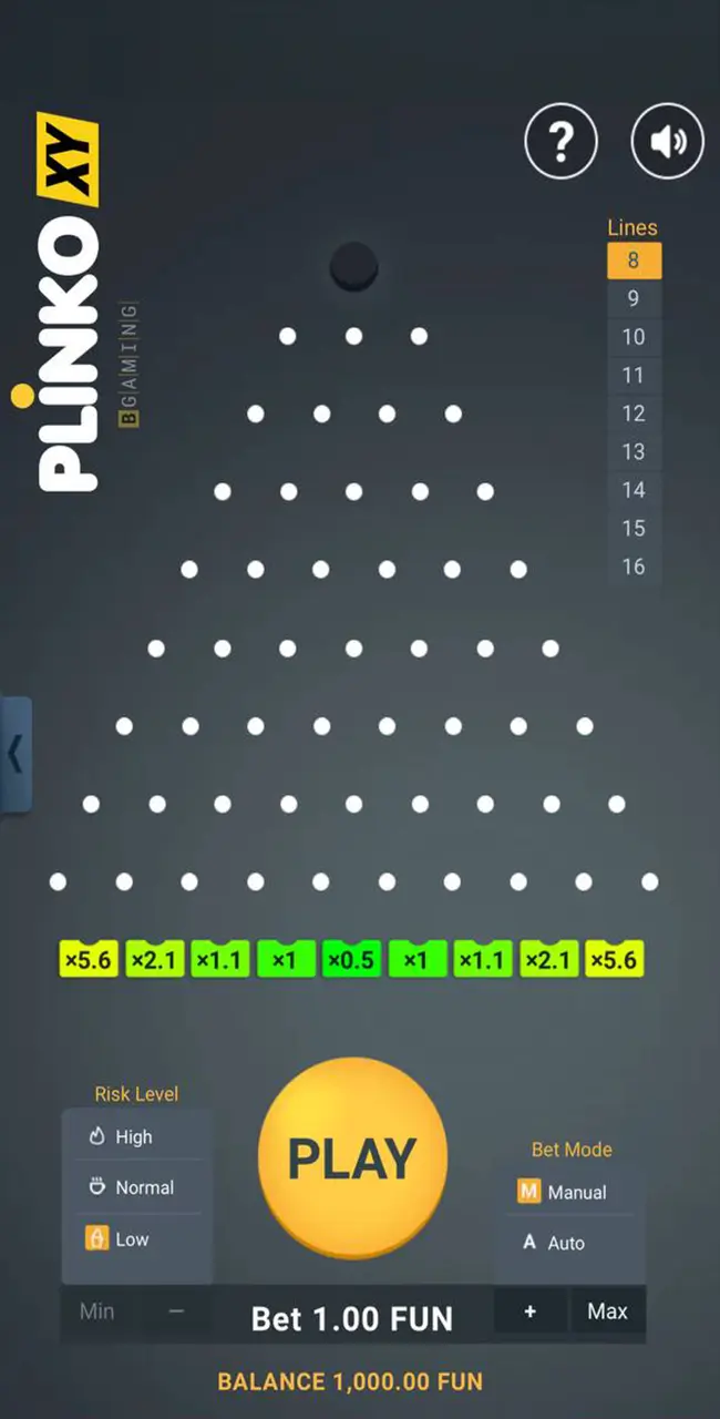 Demo mode available in the game Plinko XY.