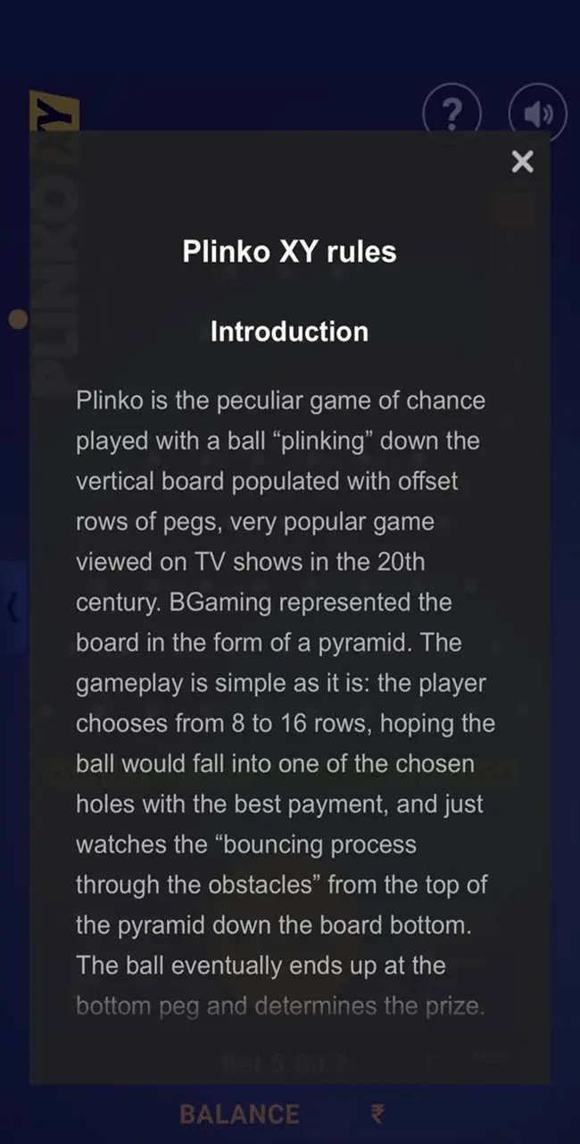 Plinko XY game rules.