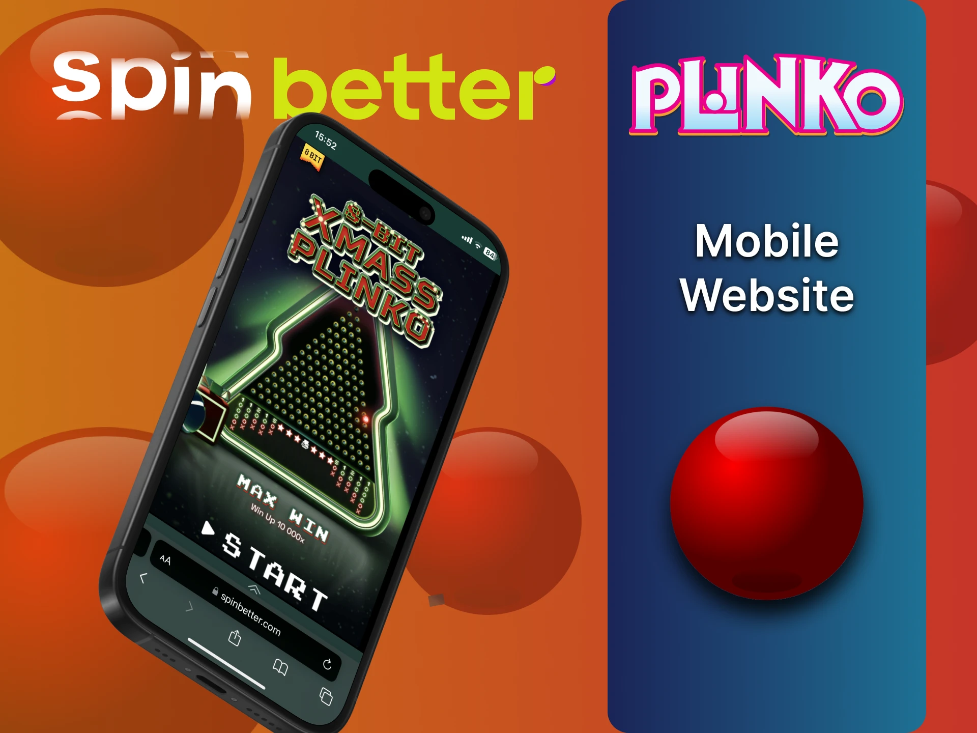 Play Plinko on SpinBetter mobile website version.