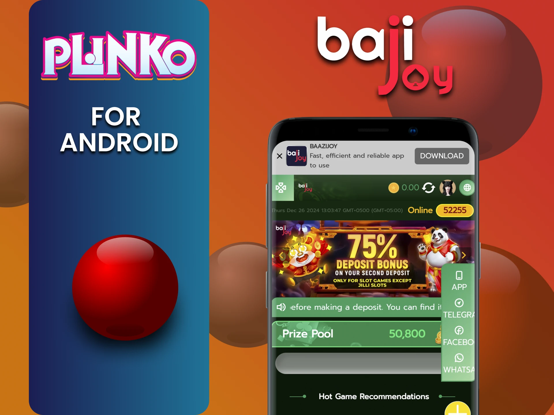 Install Bajijoy app to play Plinko on Android.