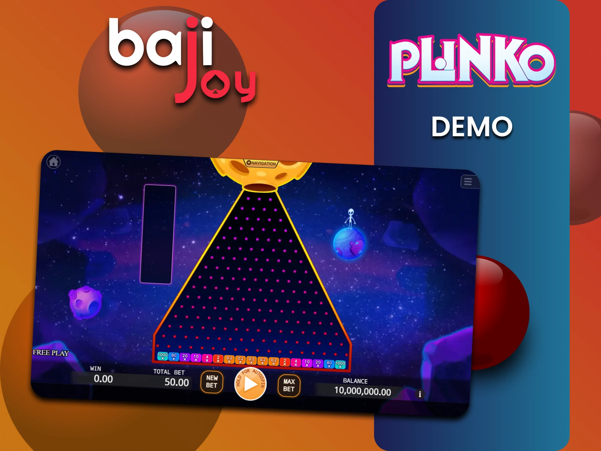 Practice in the demo version of the game Plinko on Bajijoy.