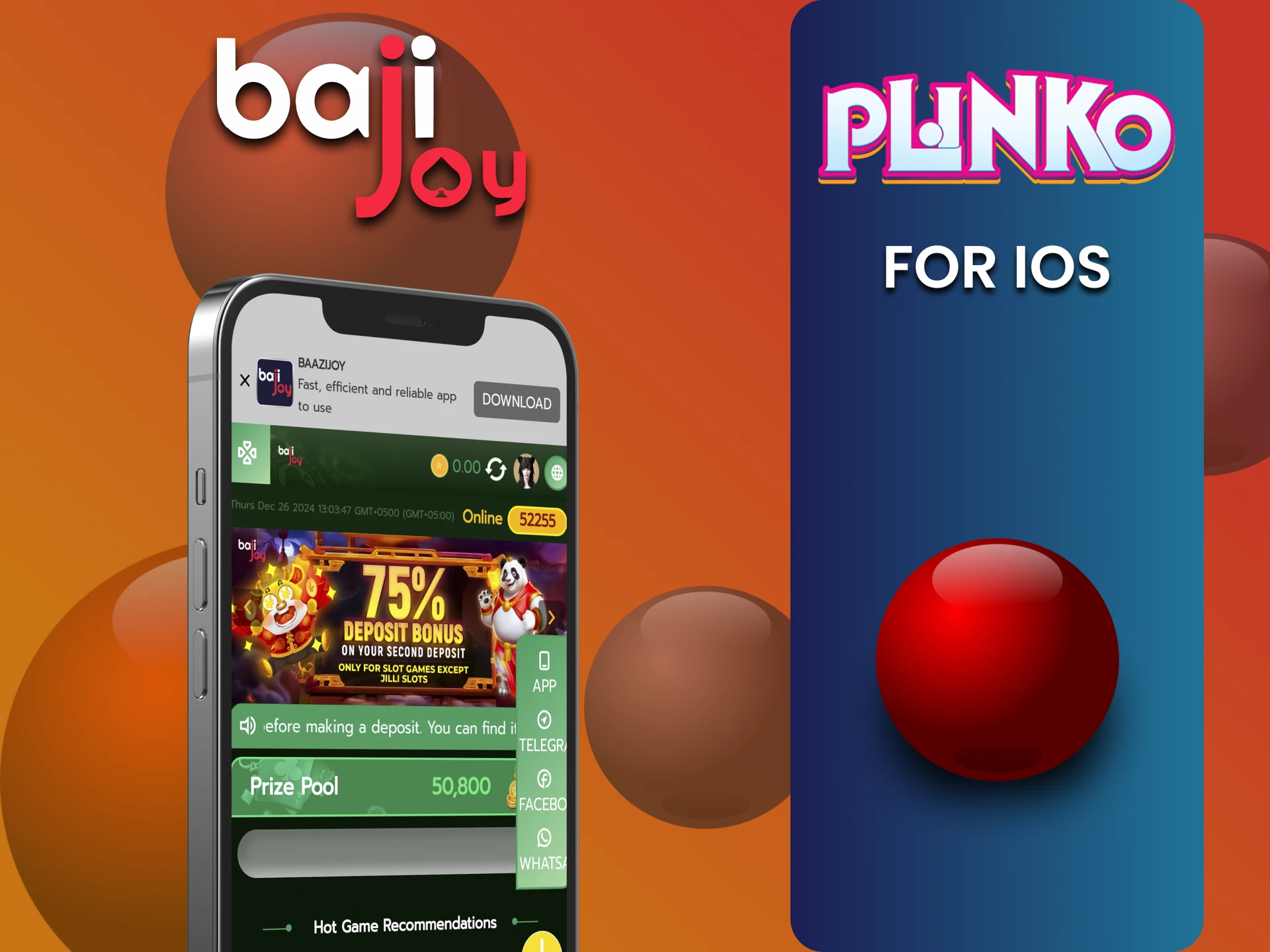 Install Bajijoy app to play Plinko on iOS.