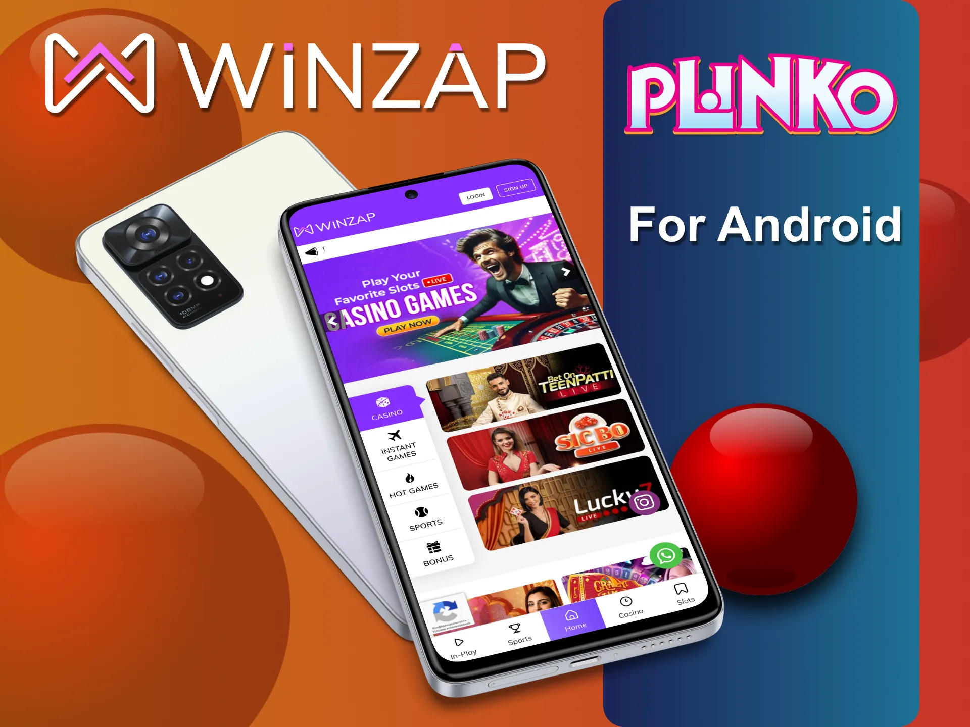 Install the Winzap app on Android to play Plinko.