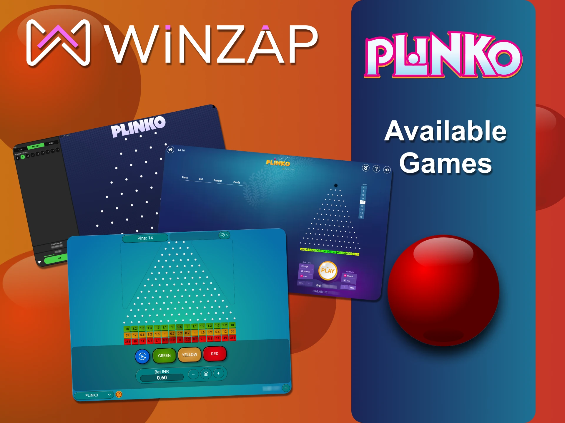 Winzap site features several Plinko games.