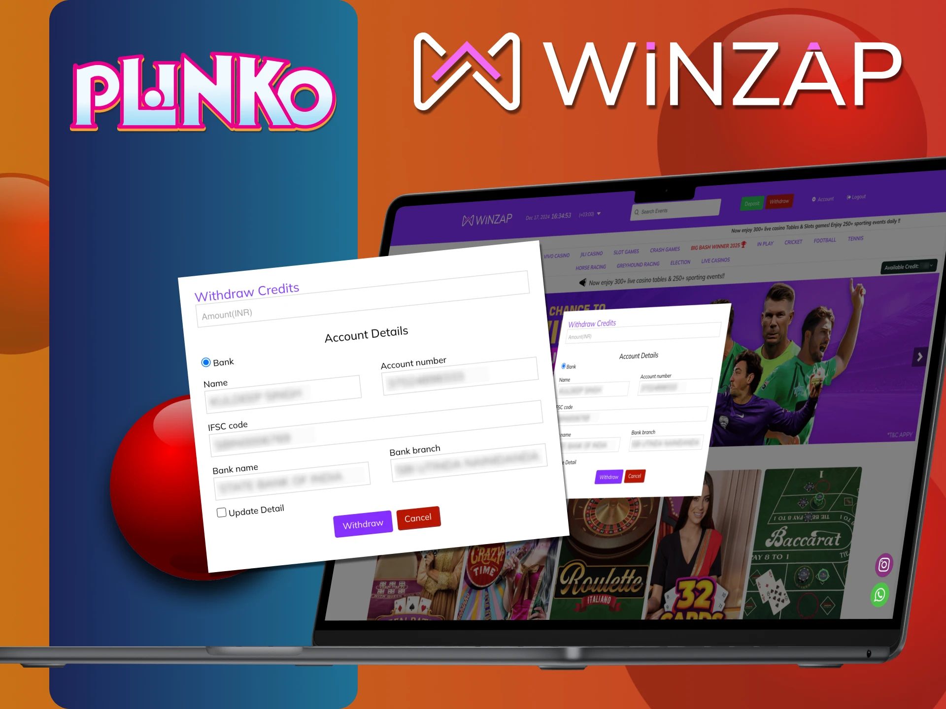 The withdrawal process at Winzap Plinko is very simple.