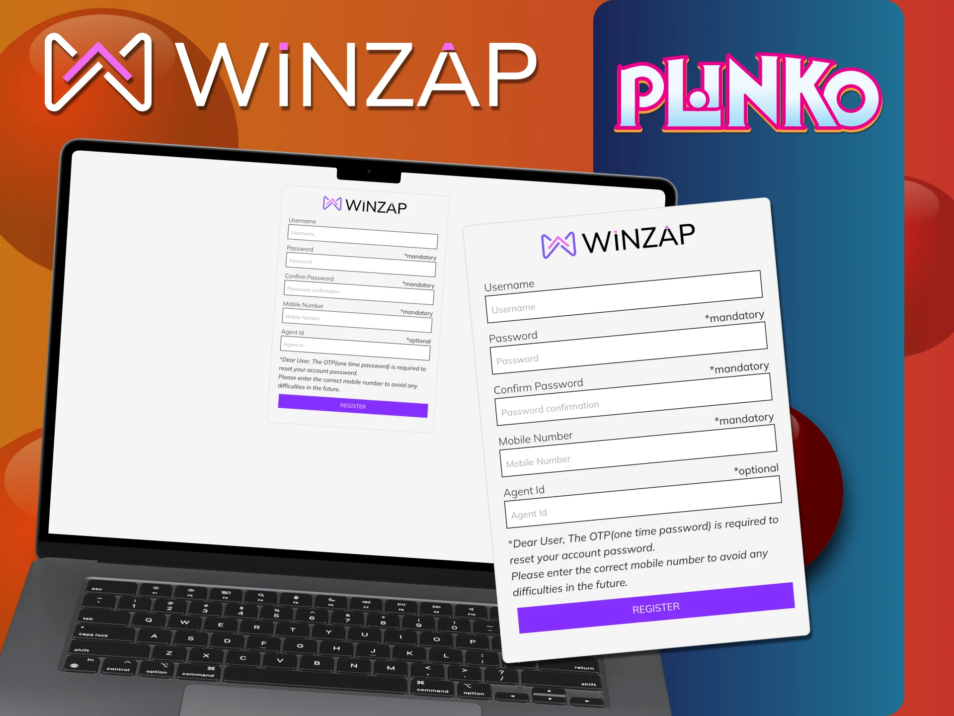 Register on the Winzap site for playing Plinko.