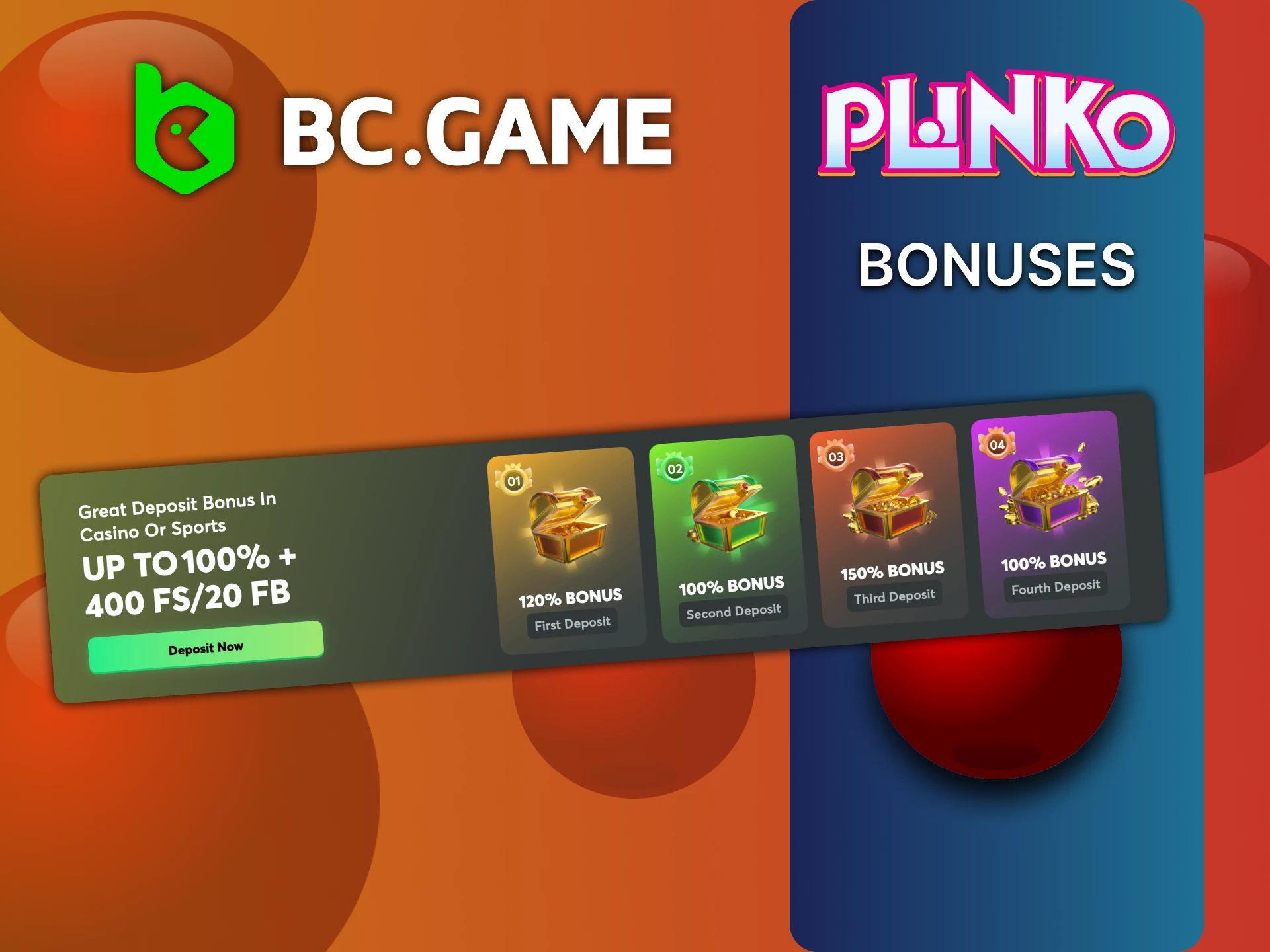 BC Game Plinko offers a welcome bonus on the first four deposits.