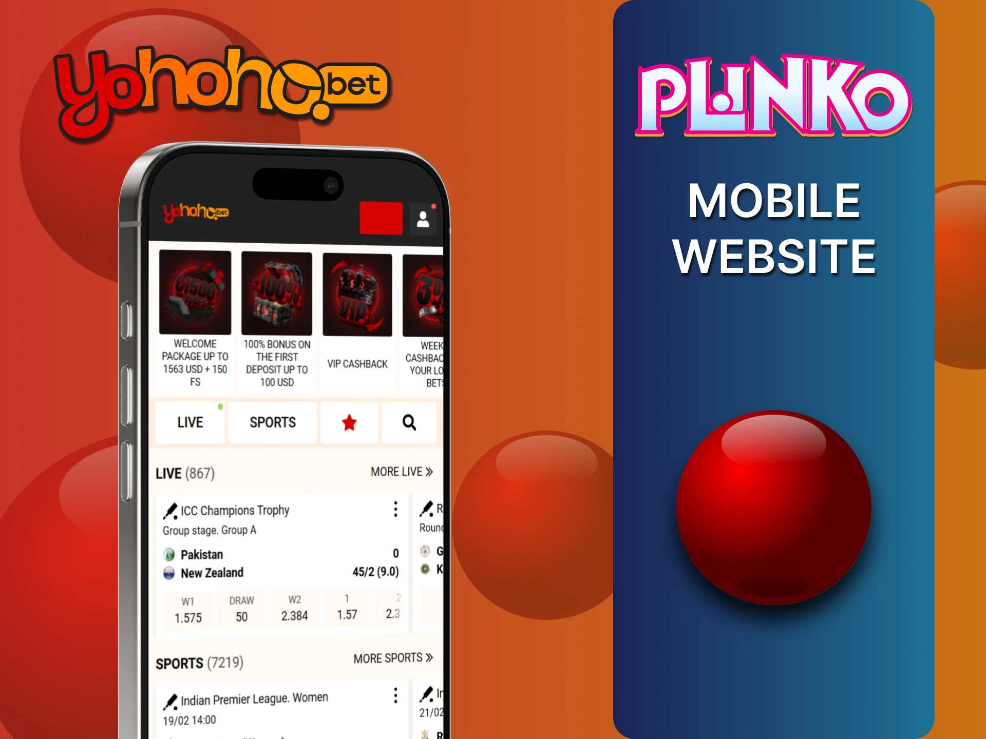 Enjoy playing Plinko on the mobile version of the YoHoHo website.