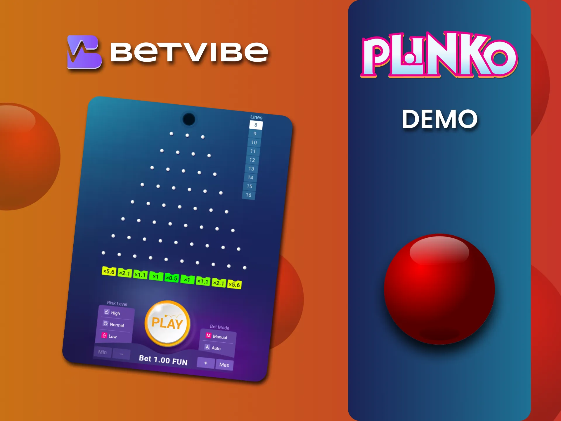 Test out Plinko for free at Betvibe in demo mode.