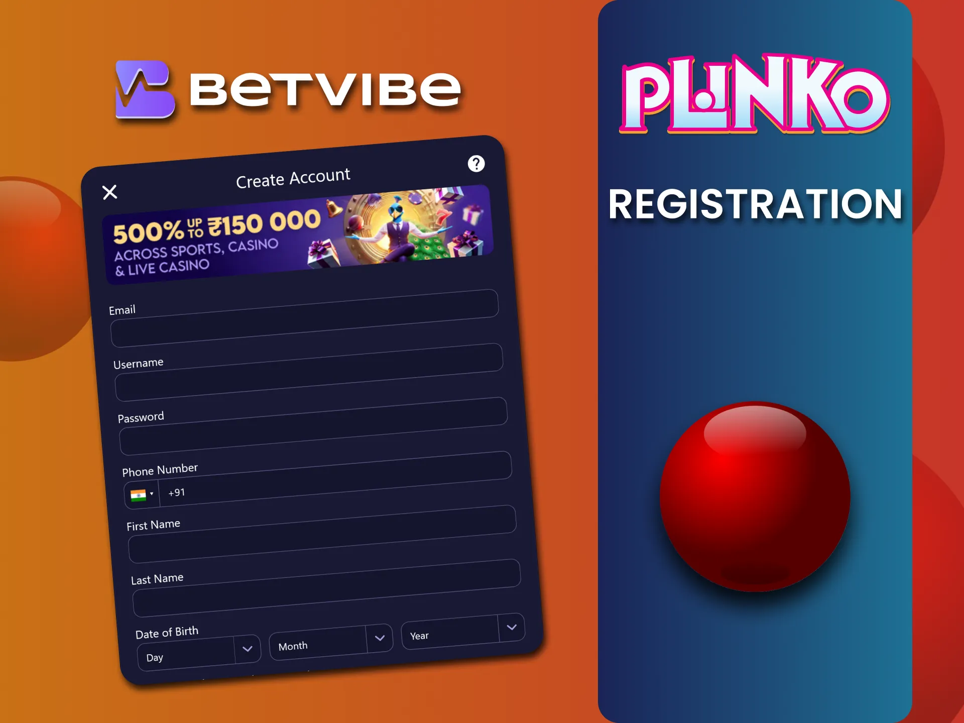 Create an account at Betvibe to enjoy playing Plinko games.