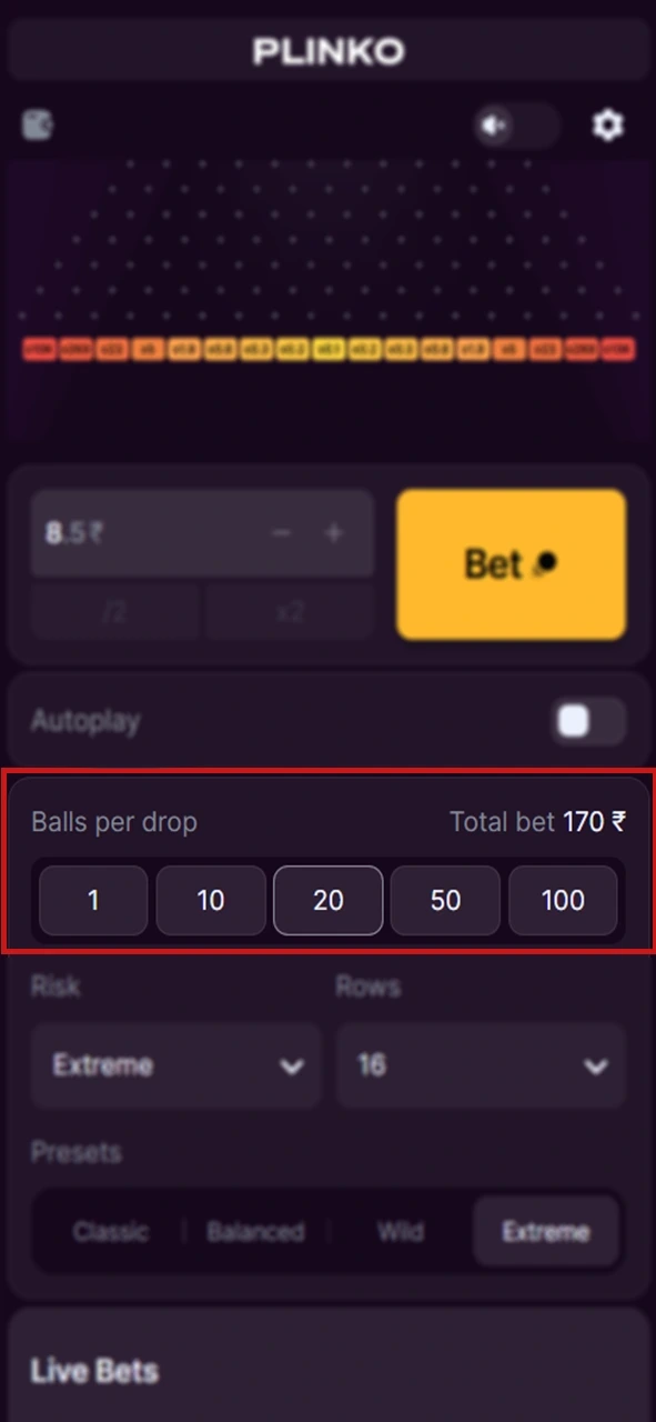 In Plinko, you can drop several balls at once.