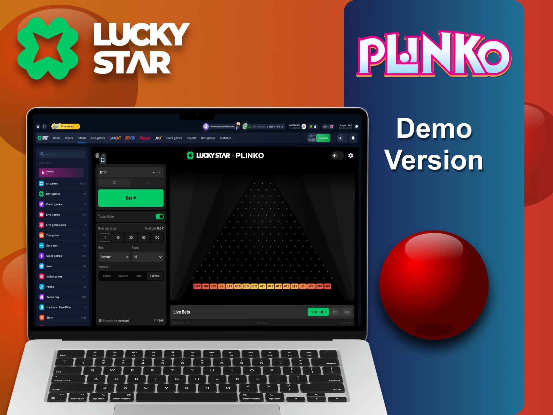 Try the demo version of any Plinko game at Lucky Star.