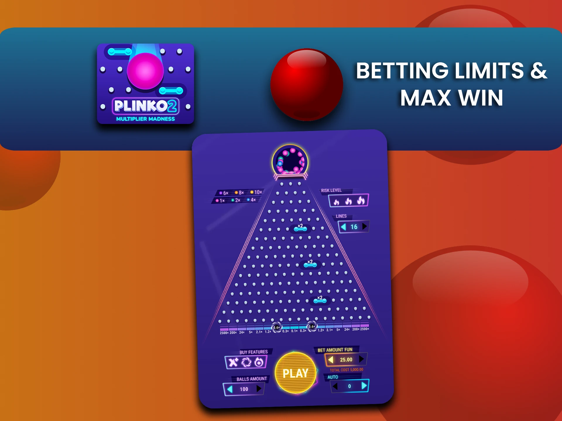 Check Plinko 2's bet limits and see how much you can win.