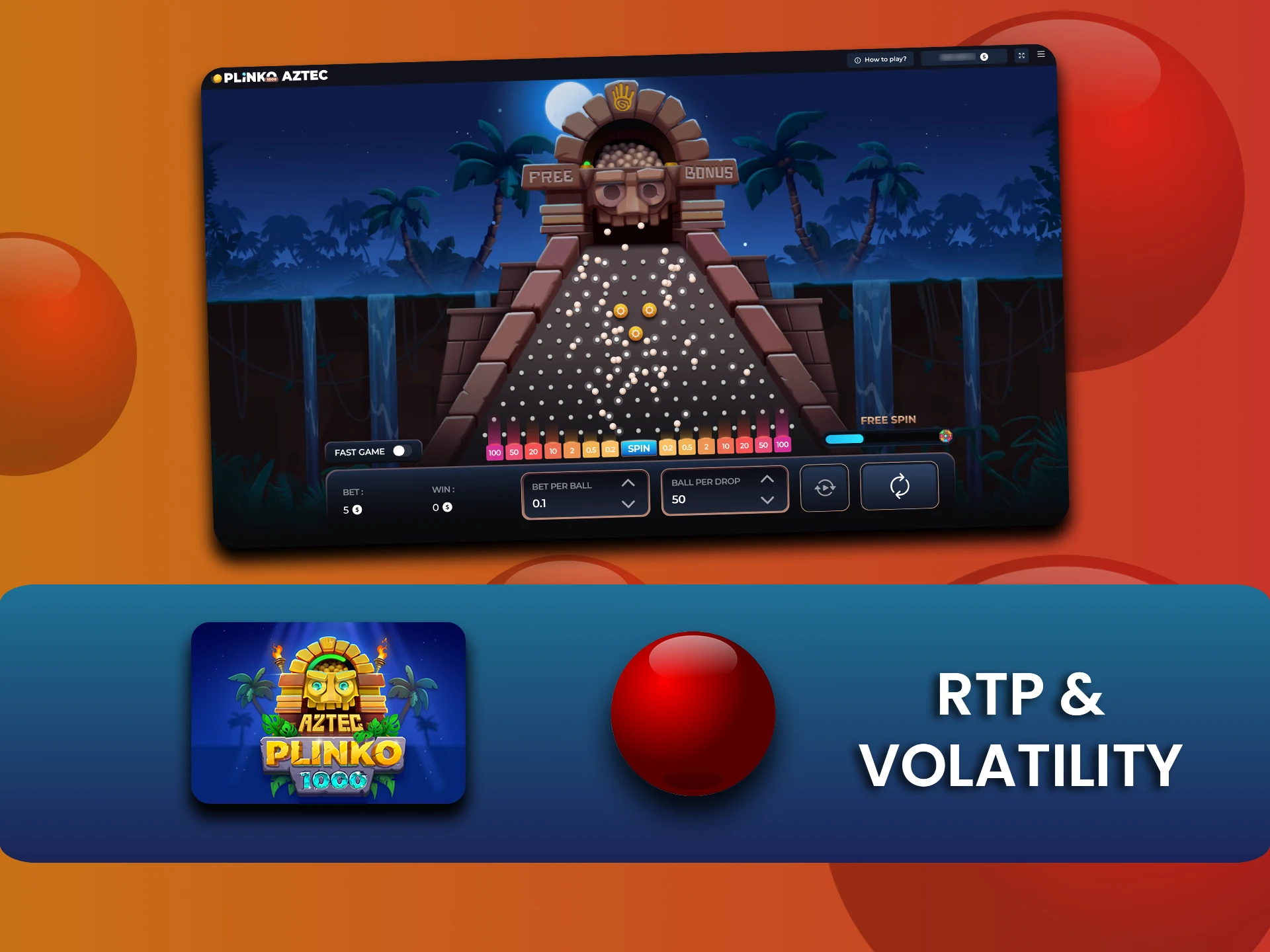 Aztec Plinko offers a higher-than-average RTP and adjustable volatility.