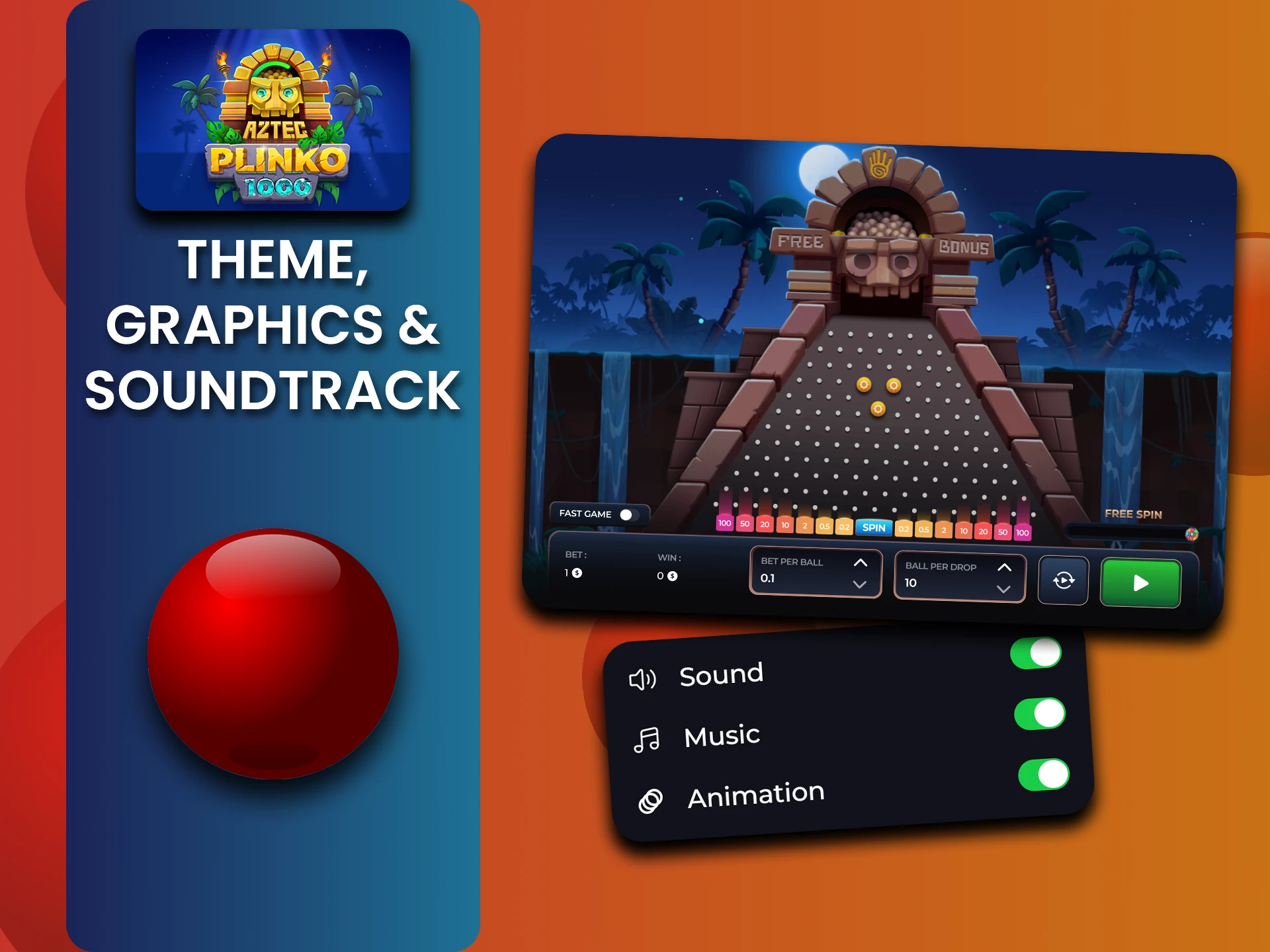 Aztec Plinko features a pyramid-shaped field with tribal drums and jungle sounds.