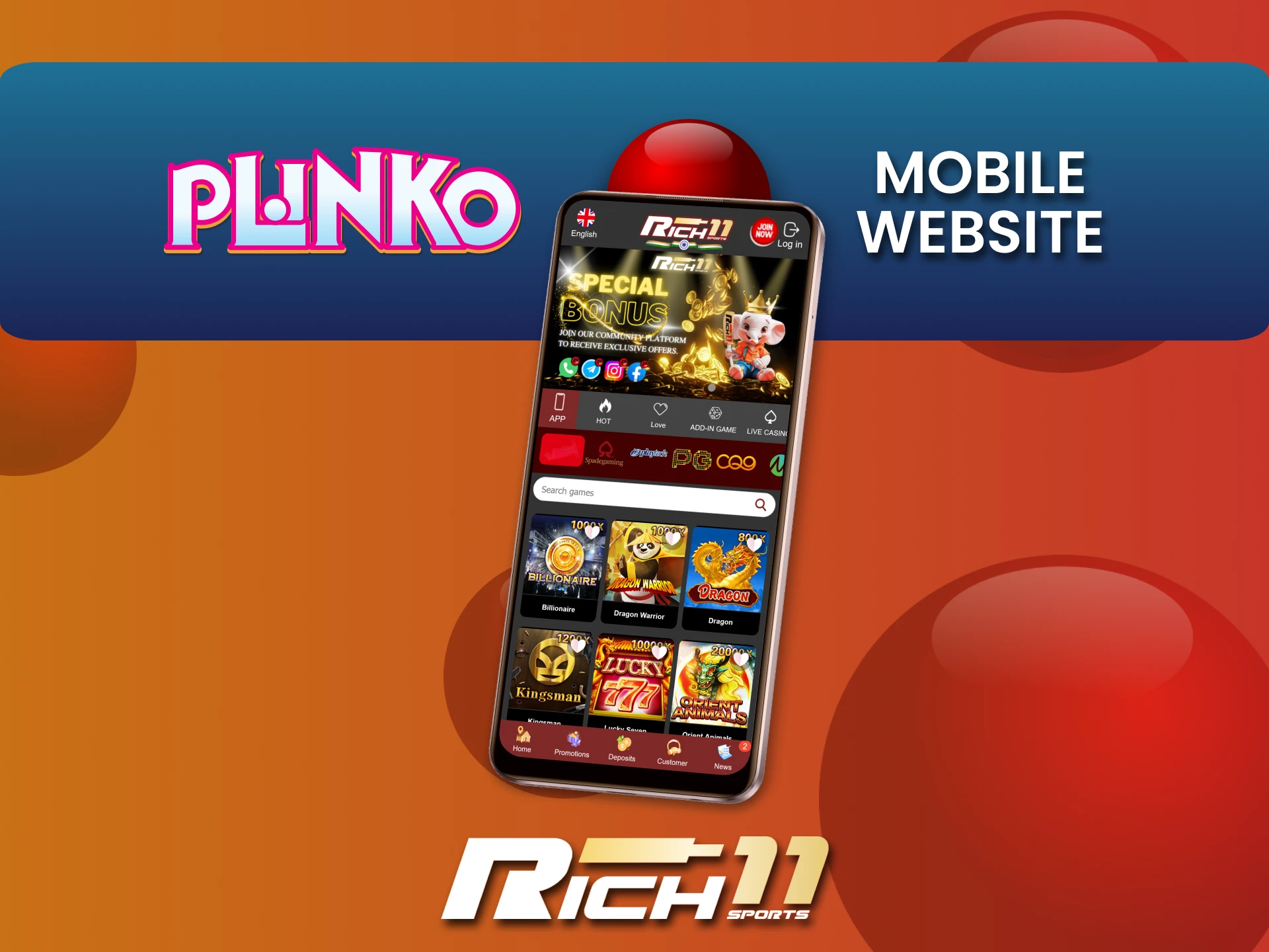 Play Plinko on any platform through the Rich11 mobile website.