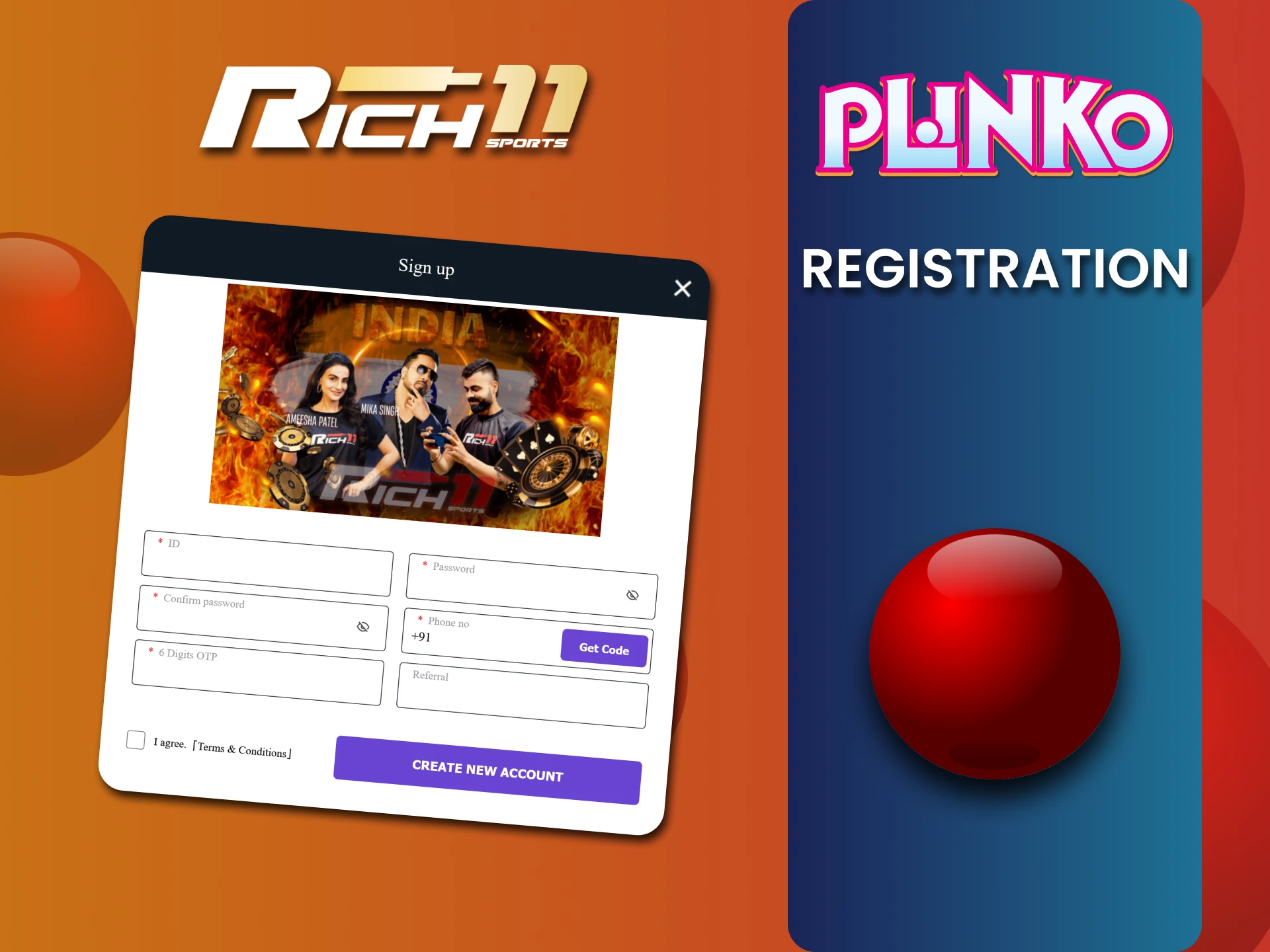 Creating an account at Rich11 is simple and lets you play Plinko.