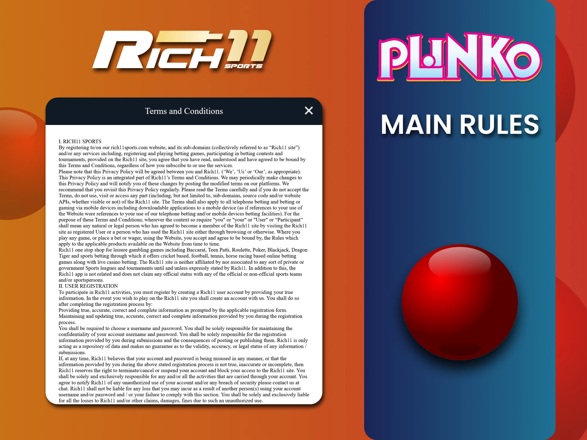 Familiarize yourself with the rules of the Rich11 platform to play Plinko.