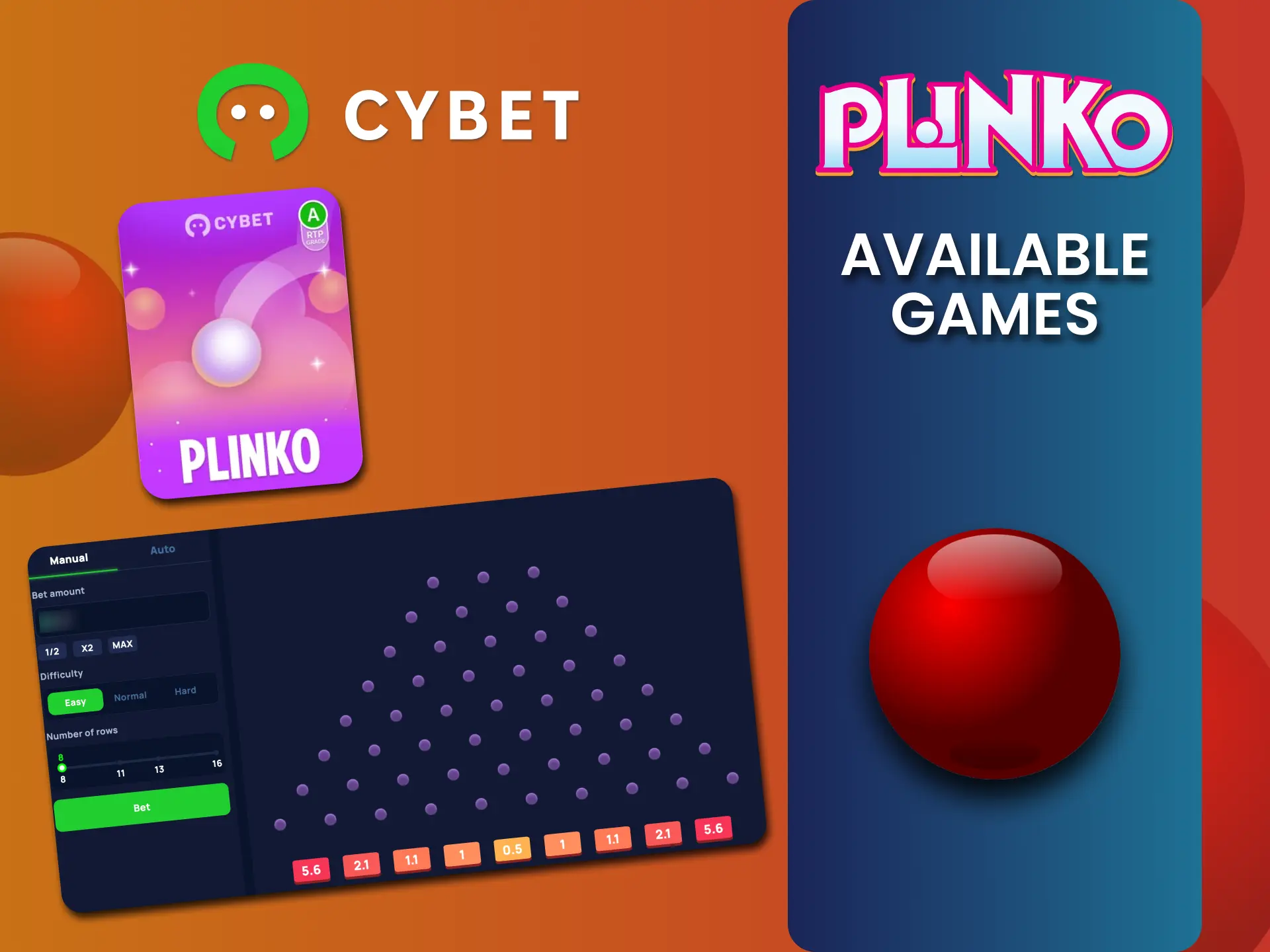 Play Cybet Plinko online, use multipliers and boost your rewards.