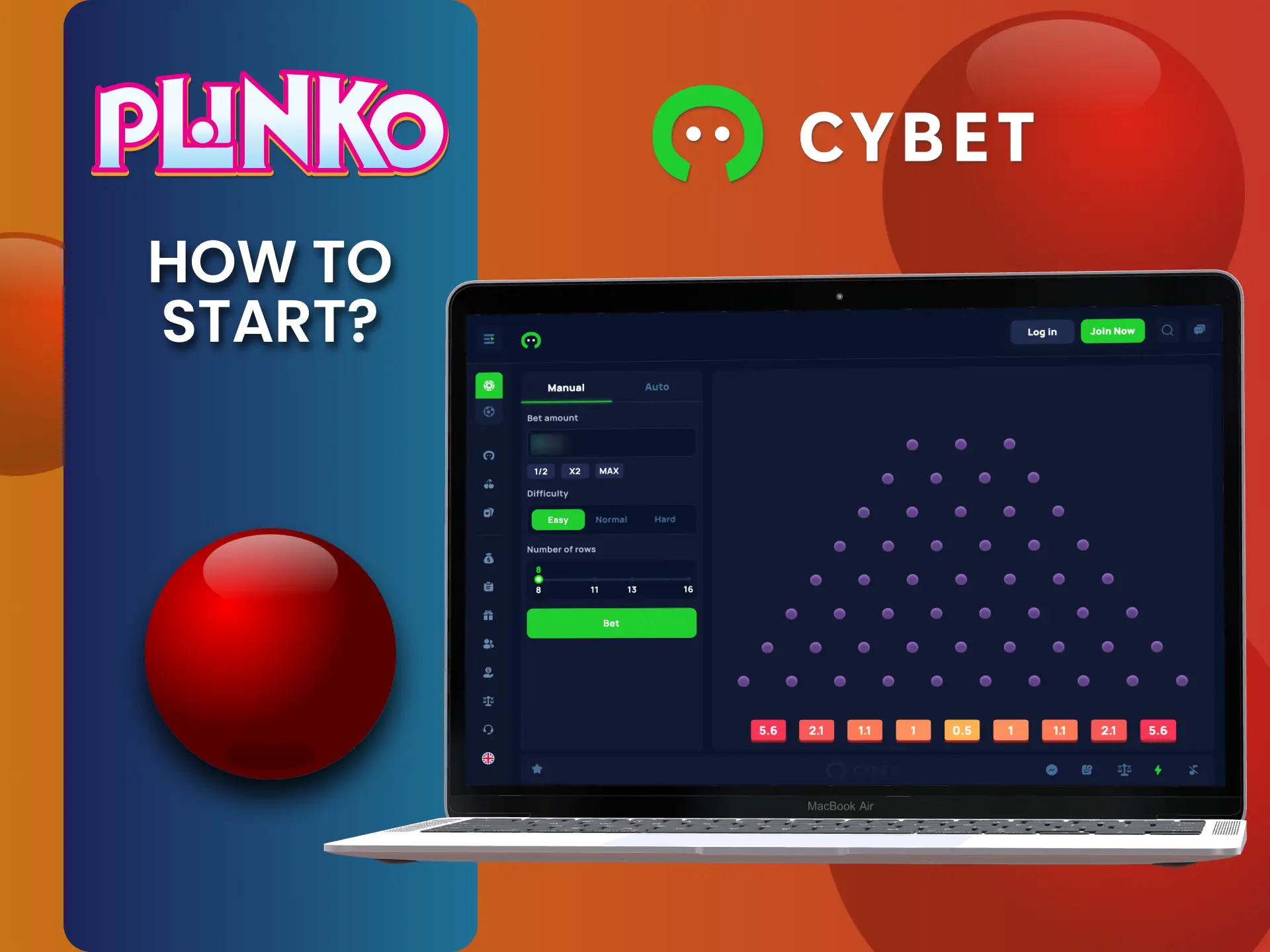 Join Cybet casino now, open Plinko and enjoy the game.