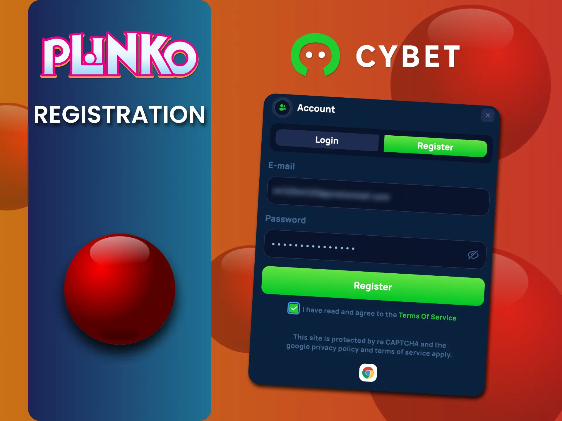 Create your Cybet account now, start playing Plinko fast.