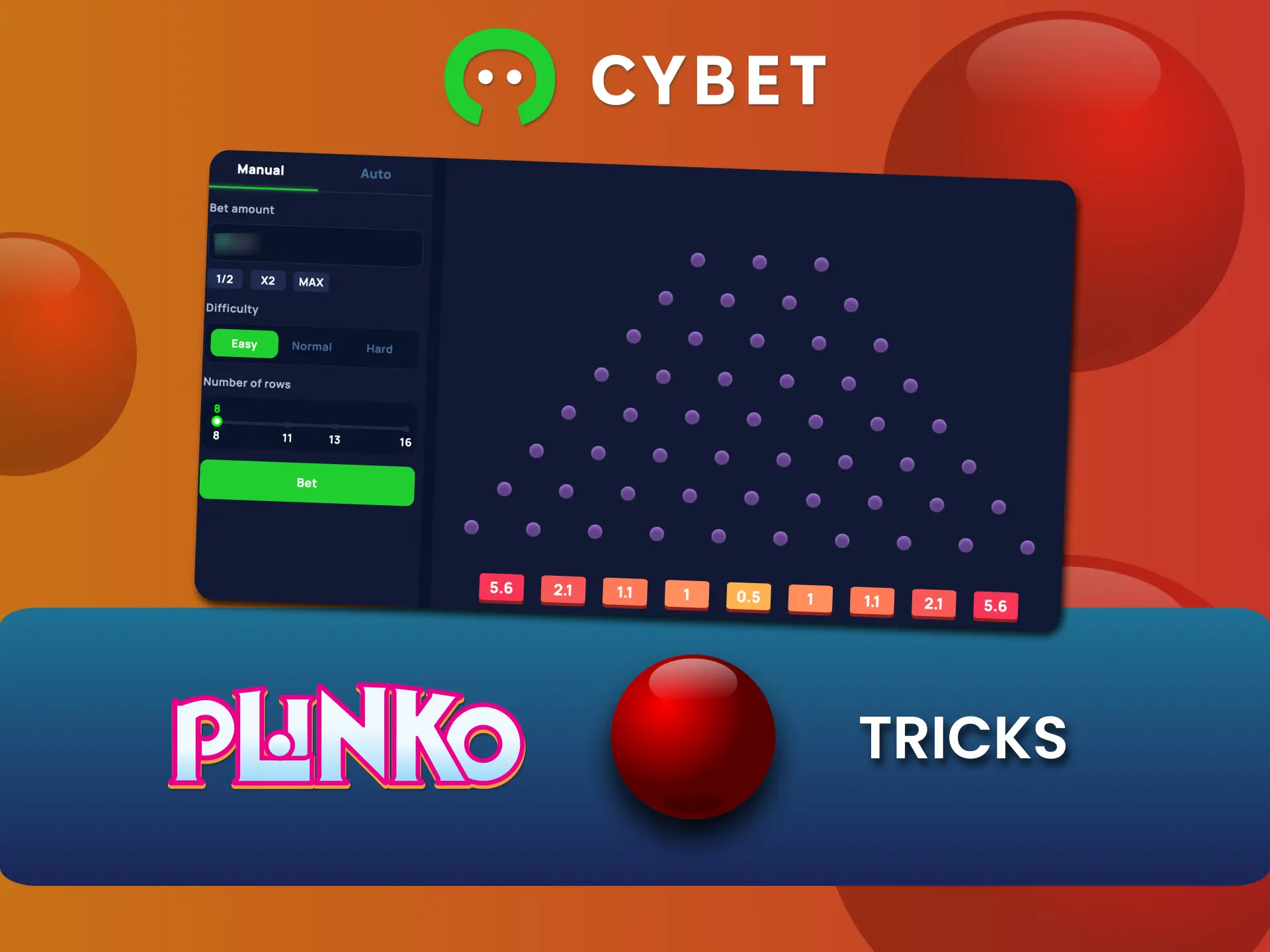 Try auto mode at Cybet casino, spread risk and boost Plinko wins.
