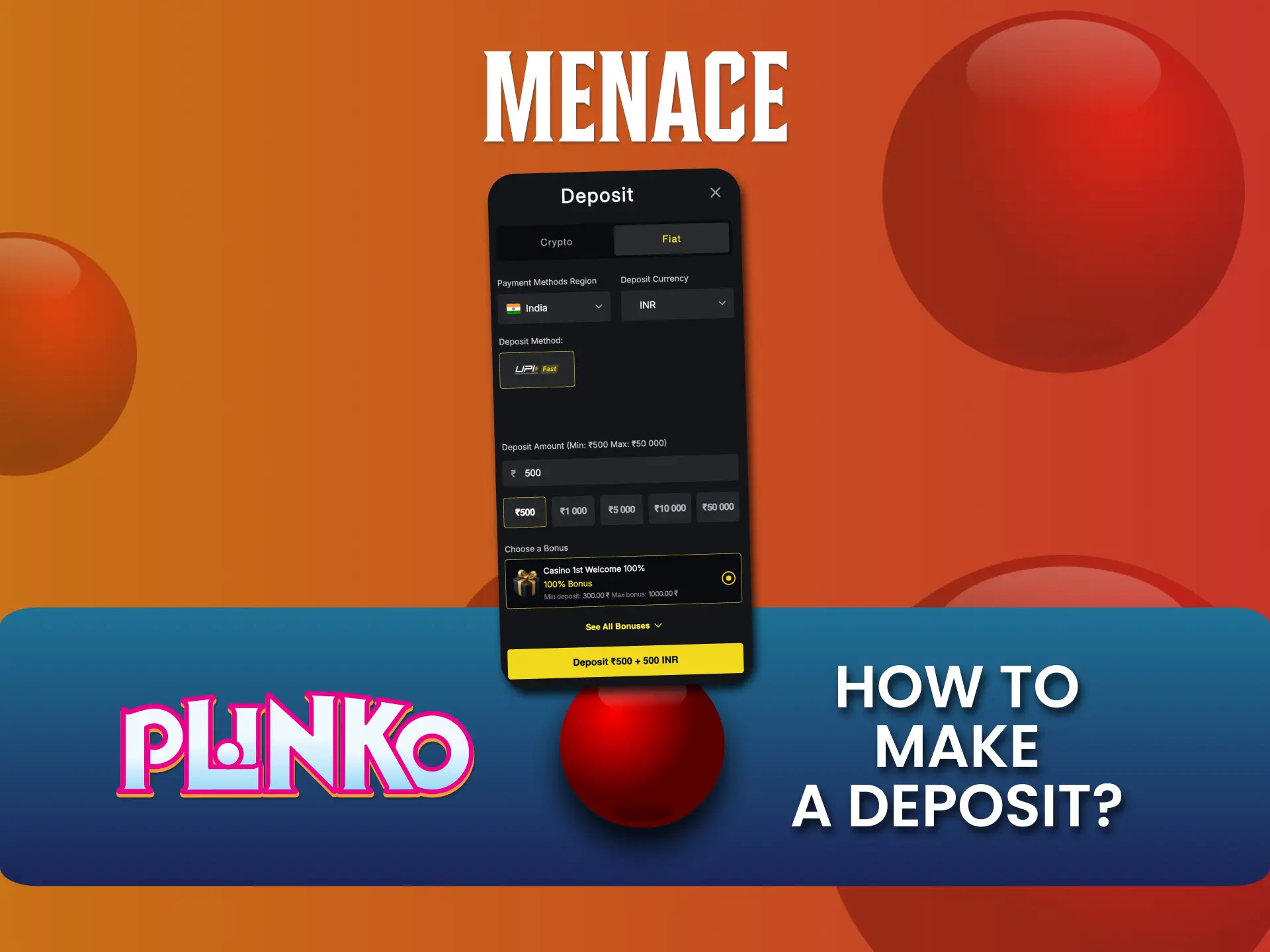 Deposit at Menace, play Plinko instantly with crypto or INR.