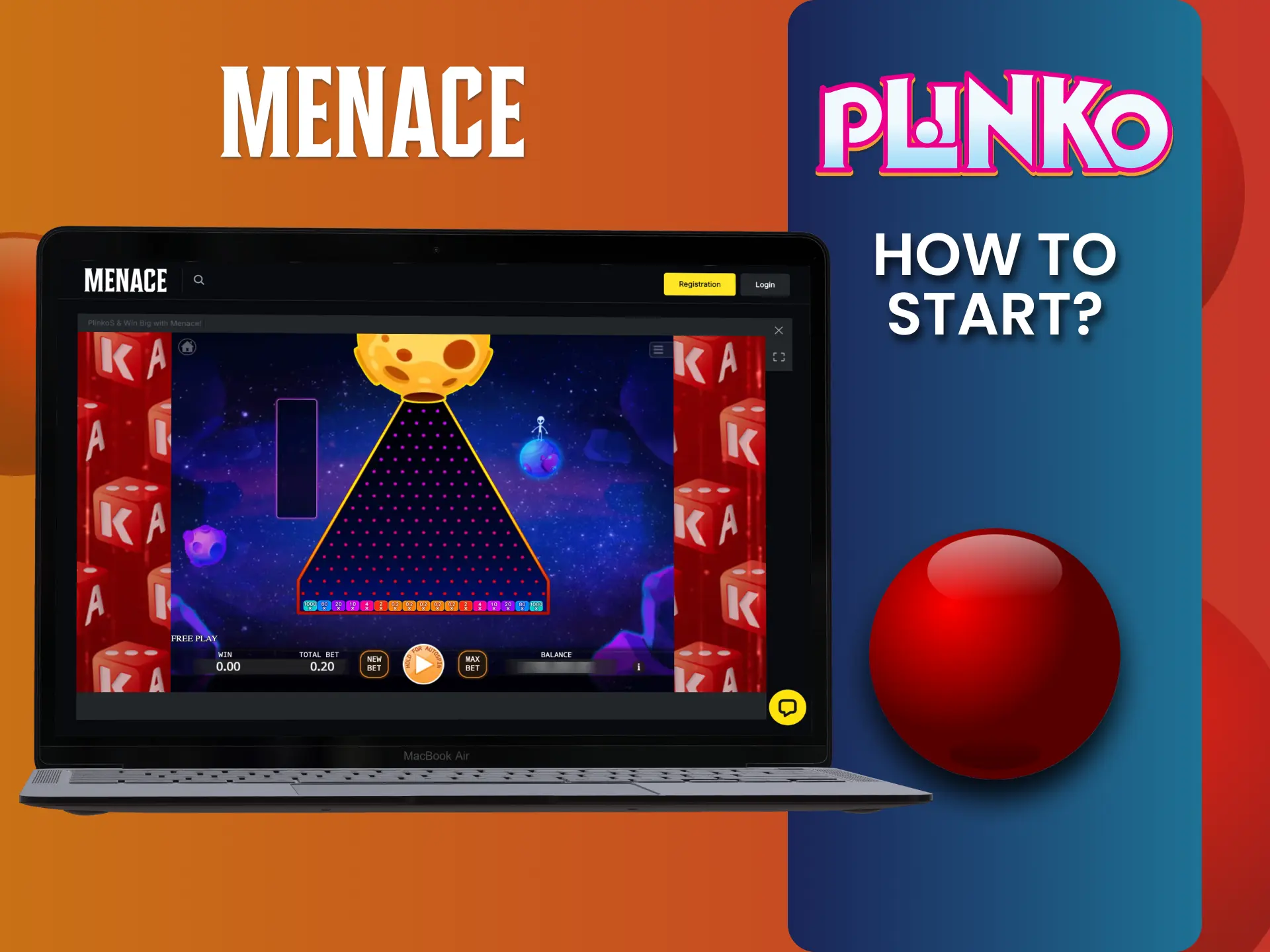 Join Menace casino, pick Plinko game and play now.