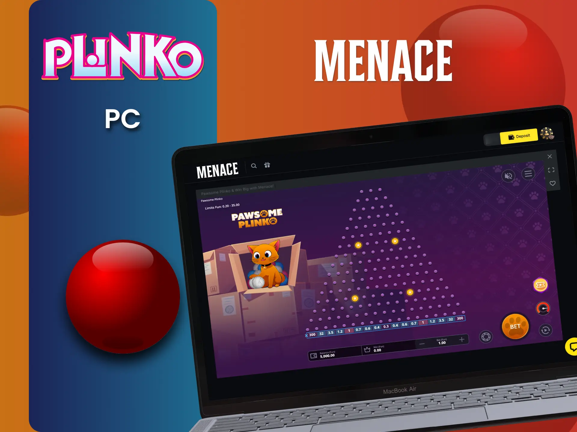 Use Menace desktop app, deposit, play Plinko and claim bonuses.
