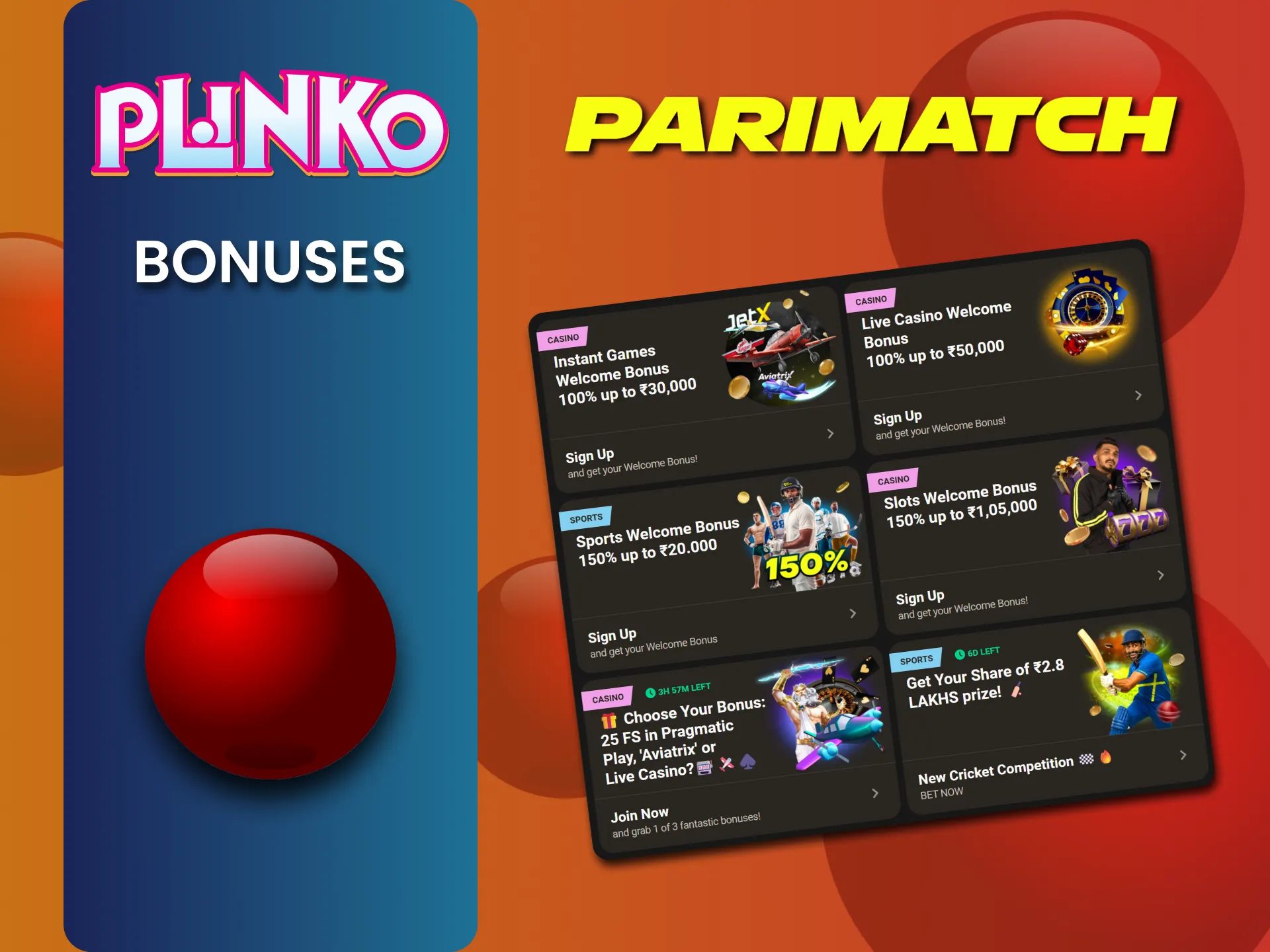 Parimatch gives bonuses to Plinko players.