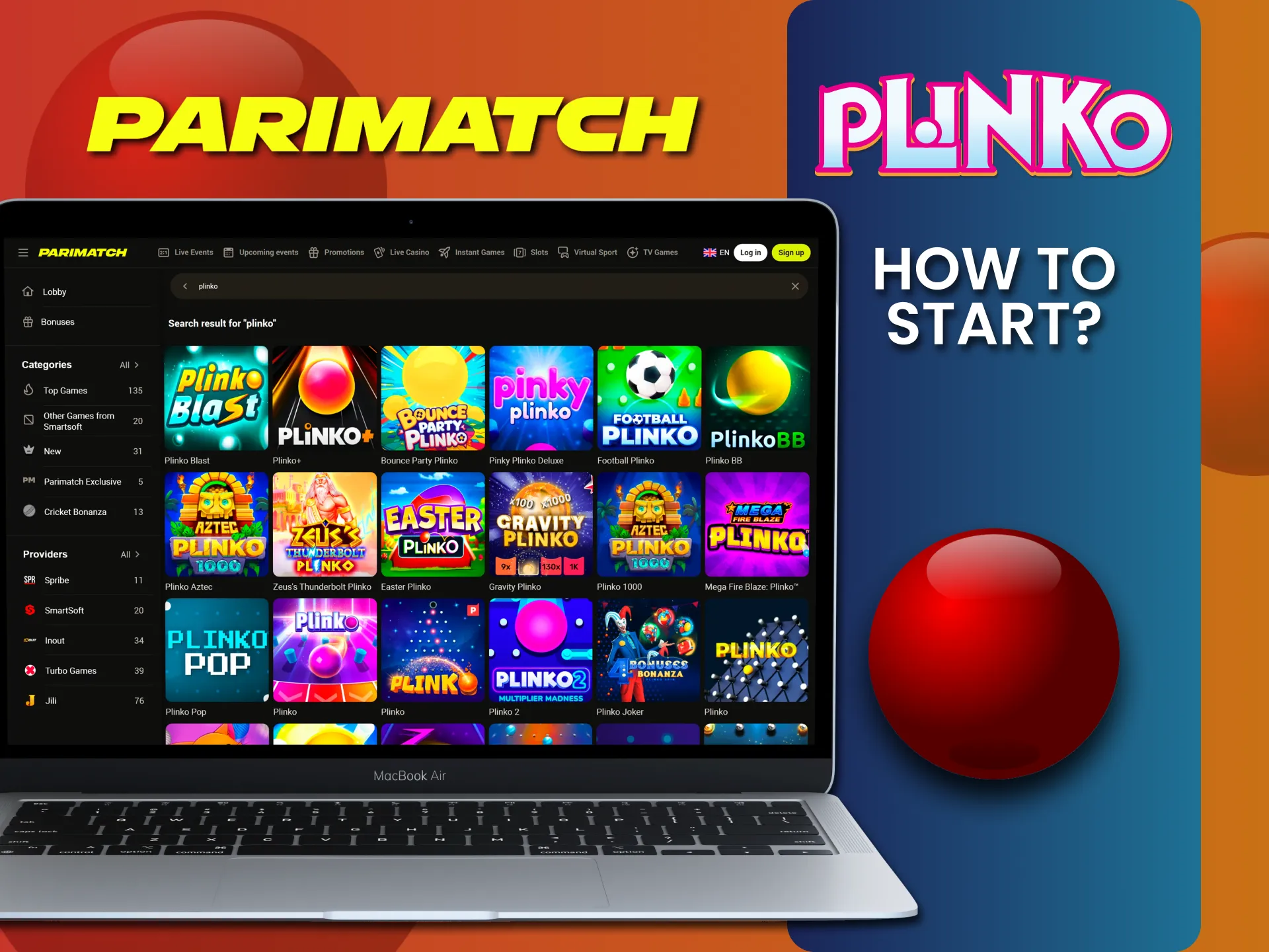 Choose the desired Parimatch section to play Plinko.