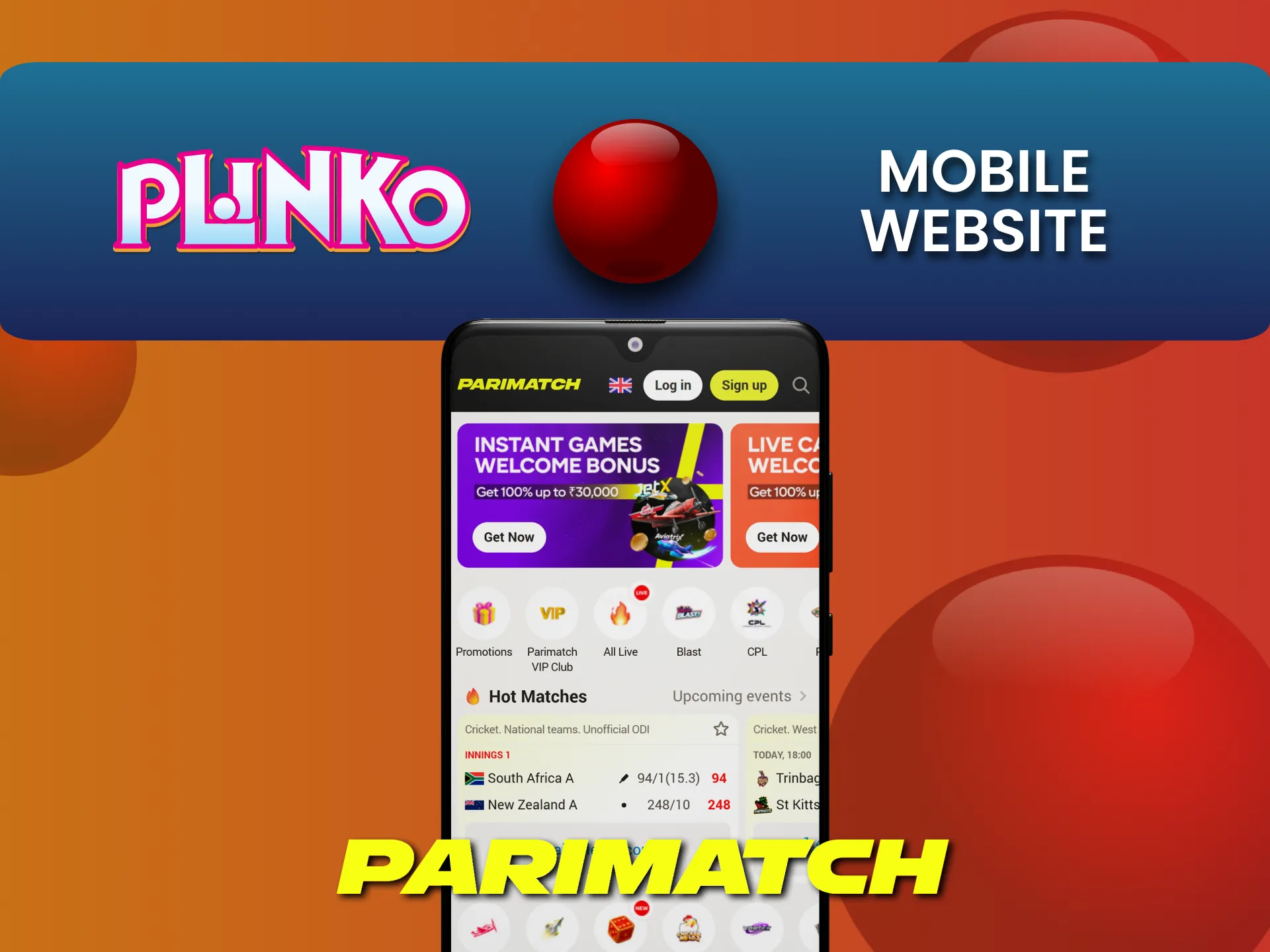 Visit the mobile version of the Parimatch website to play Plinko.