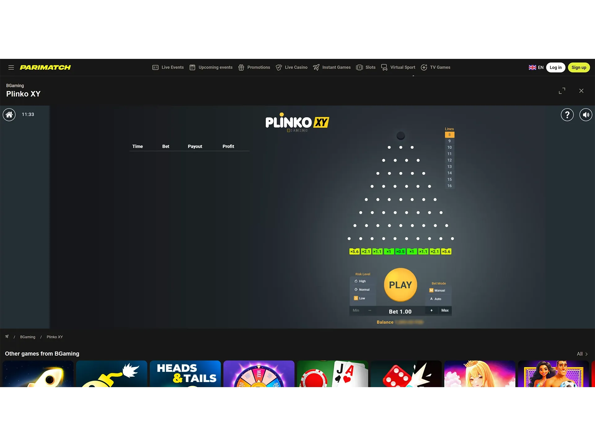 Play Plinko with Parimatch.