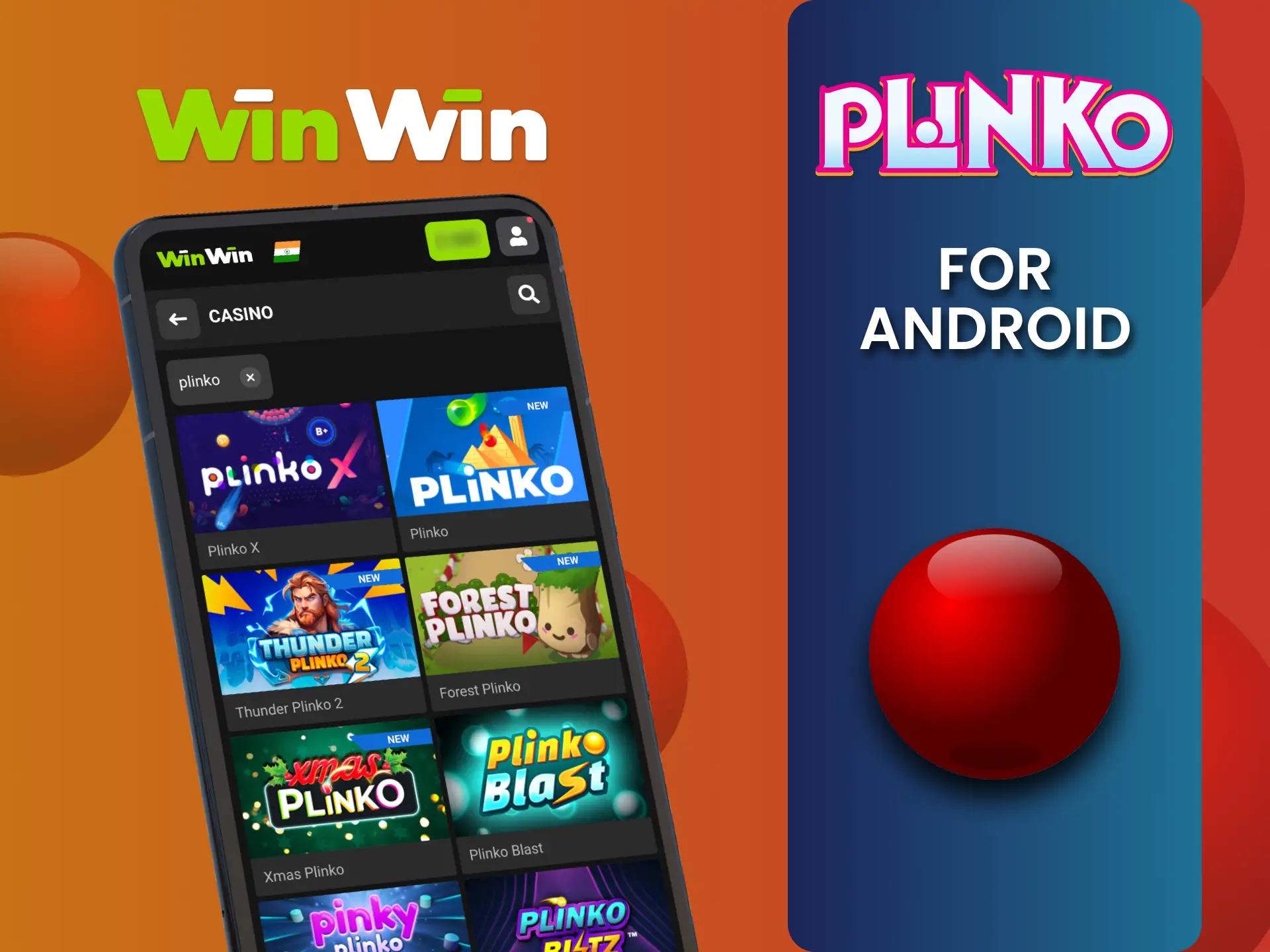 Play Plinko on Android with WinWin Casino app.