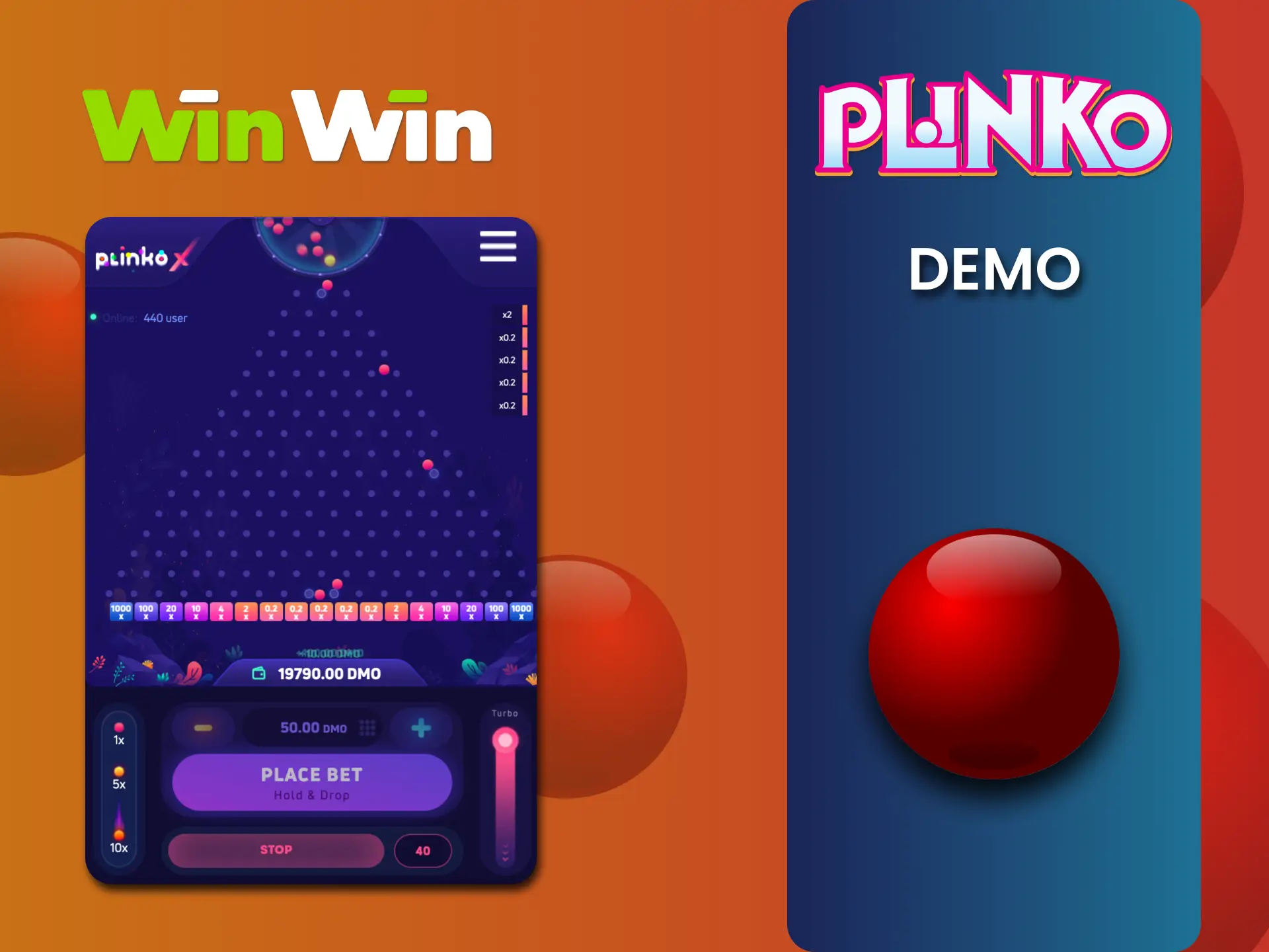 Play Plinko demo at WinWin Casino, learn without risk.