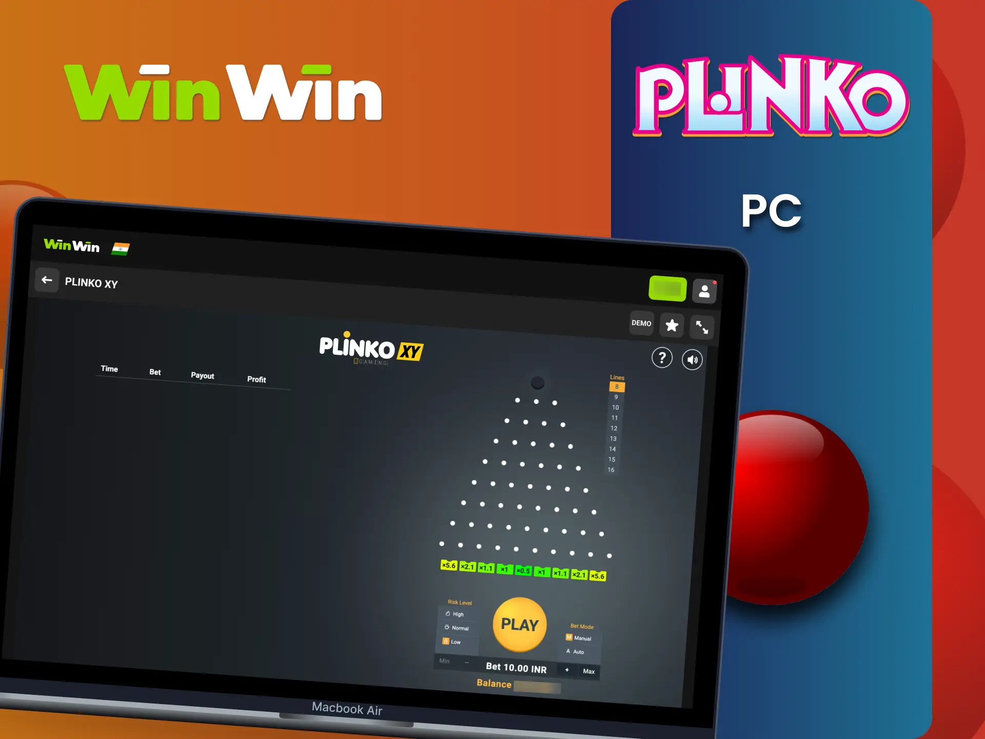 Log in and play Plinko at WinWin Casino directly on PC.