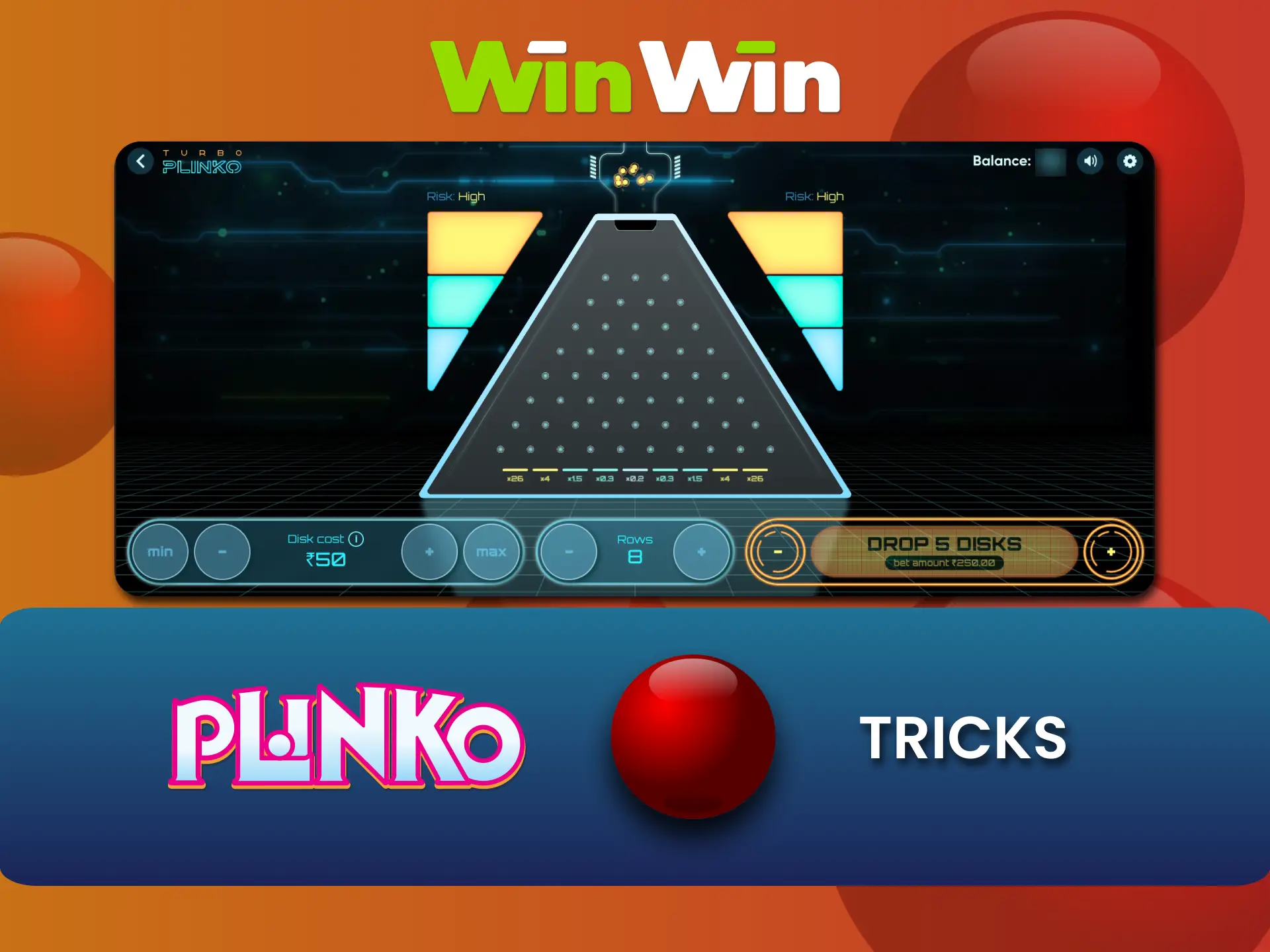 Test different risk levels in Plinko at WinWin Casino.